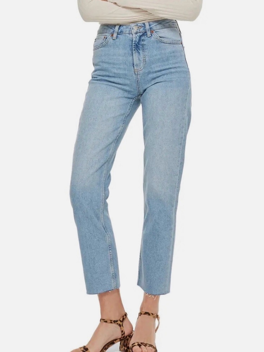 Topshop Light Blue Cropped Straight-Leg Jeans